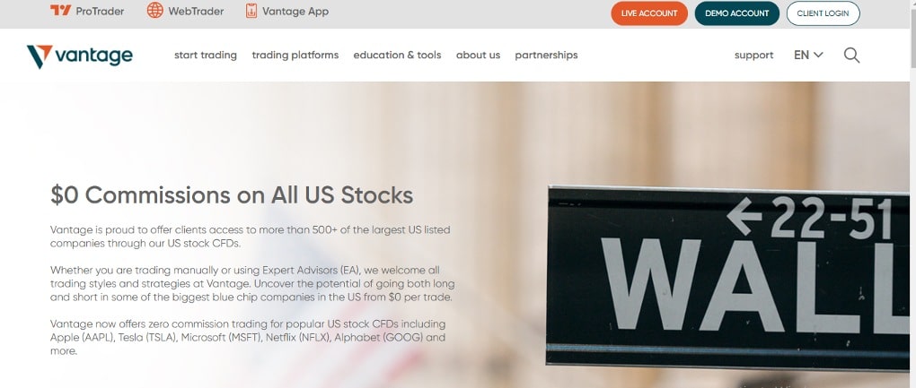trading stocks on Vantage Markets