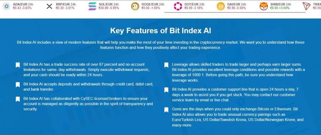 Функции на платформата Bitindex AI 