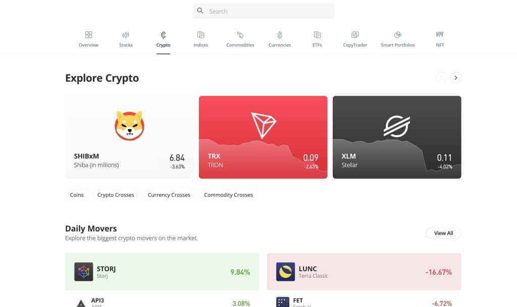 eToro crypto explore