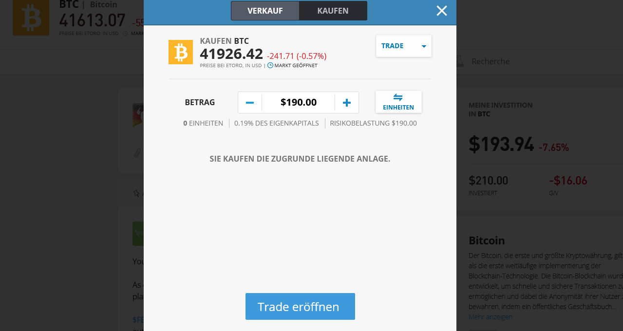 Bitcoin kaufen bei eToro