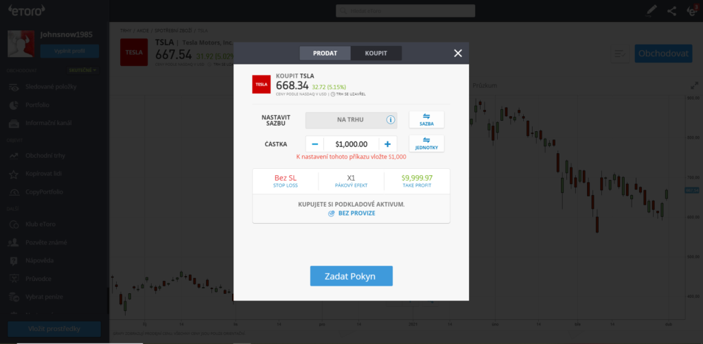akcie Tesla na eToro