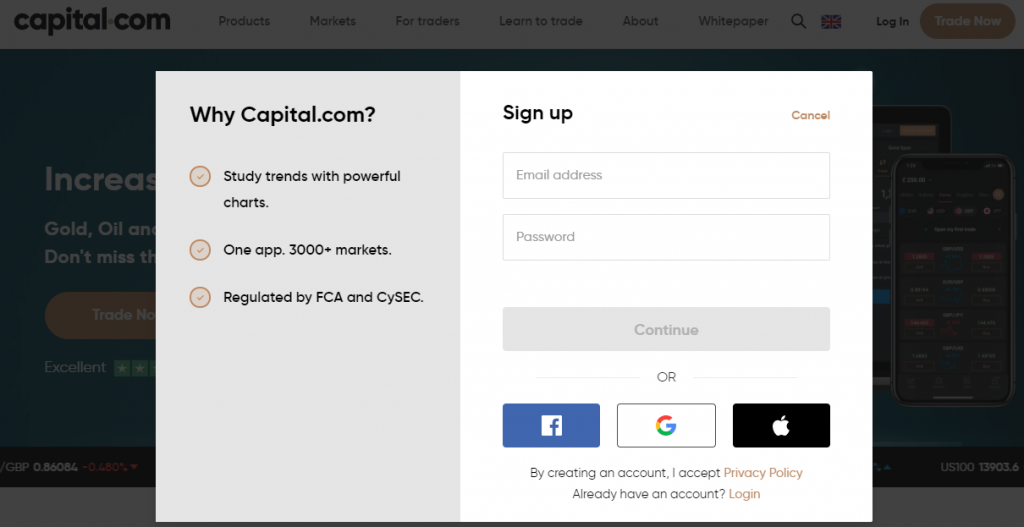 Registrácia na capital.com