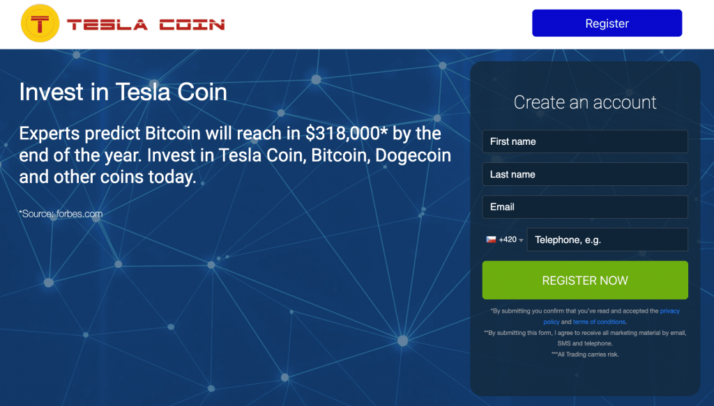 Zaregistrujte se_Tesla Coin - TeslaCoin recenze