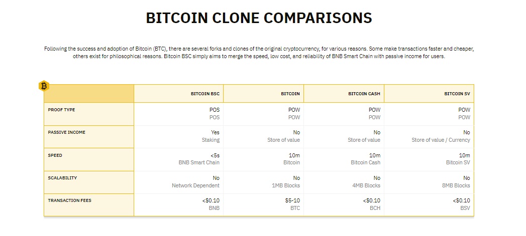 Bitcoin BSC srovnání