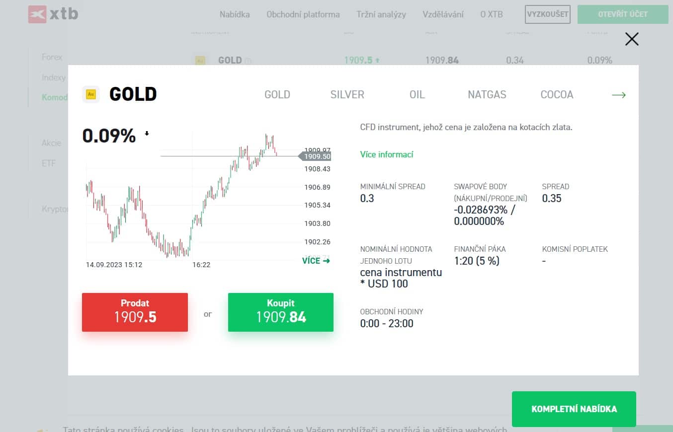 Nákup zlata u XTB