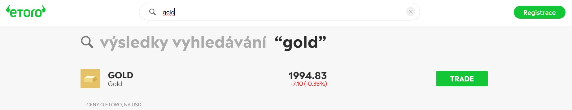 Vyhledání zlata u eToro