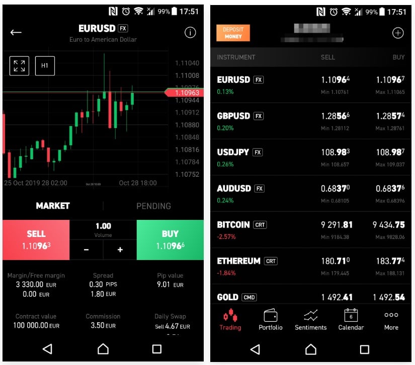 Mobilní aplikace brokera XTB