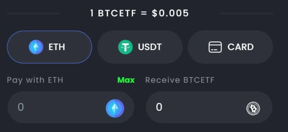 Nákup tokenů Bitcoin ETF v předprodeji