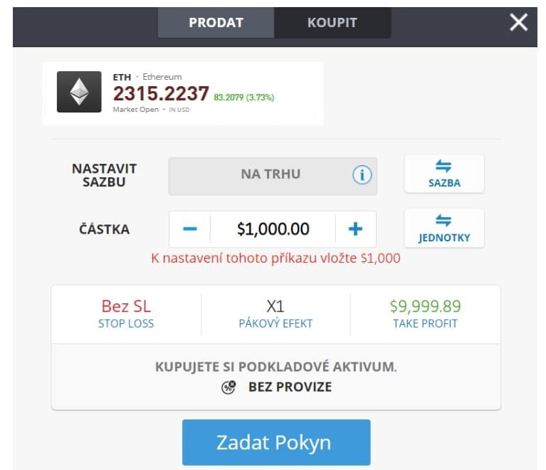 Jak koupit ethereum na eToro – příkazový lístek