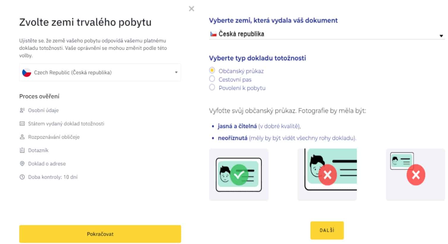 Verifikační KYC proces na burze kryptoměn Binance