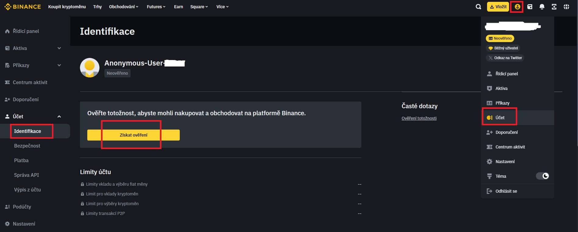 Ověření totožnosti na Binance