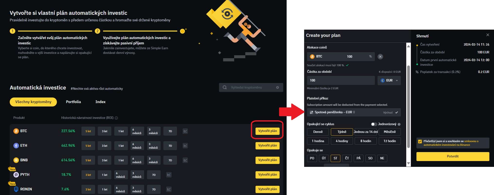 Automatické investice u krypto směnárny Binance
