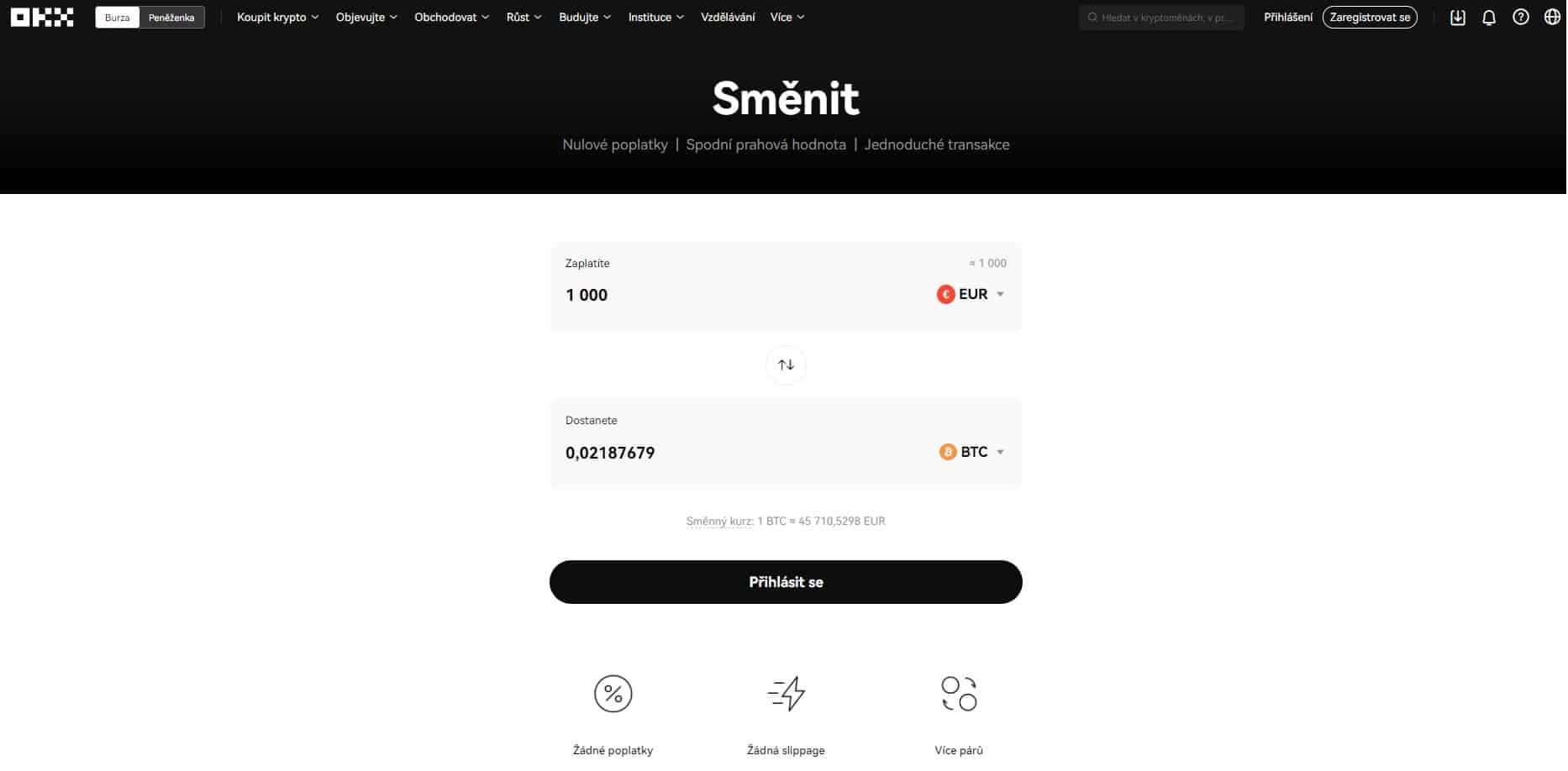 Nákup bitcoinů na krypto směnárně OKX