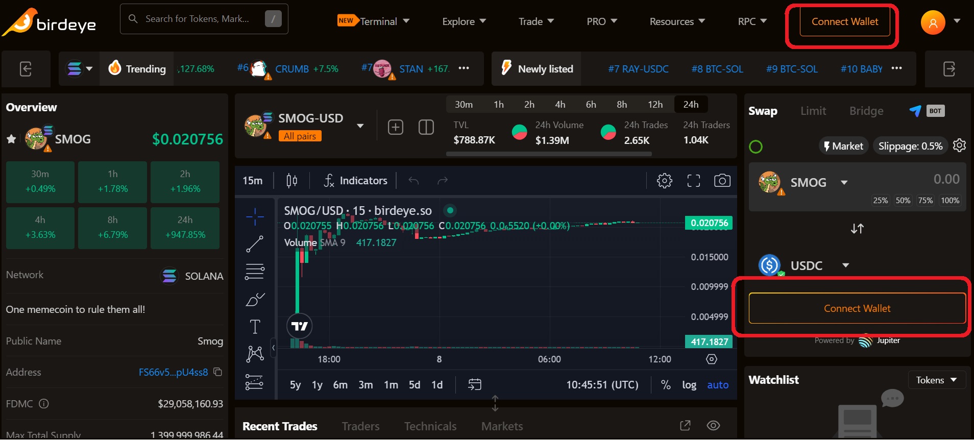 Nákup smog token na birdeye
