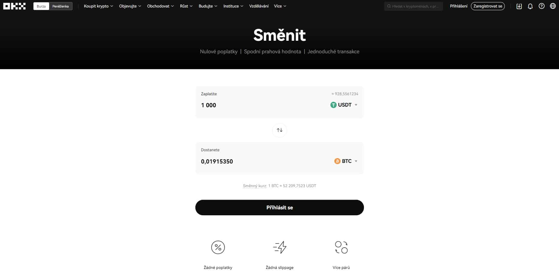 Krypto směnárna na OkX