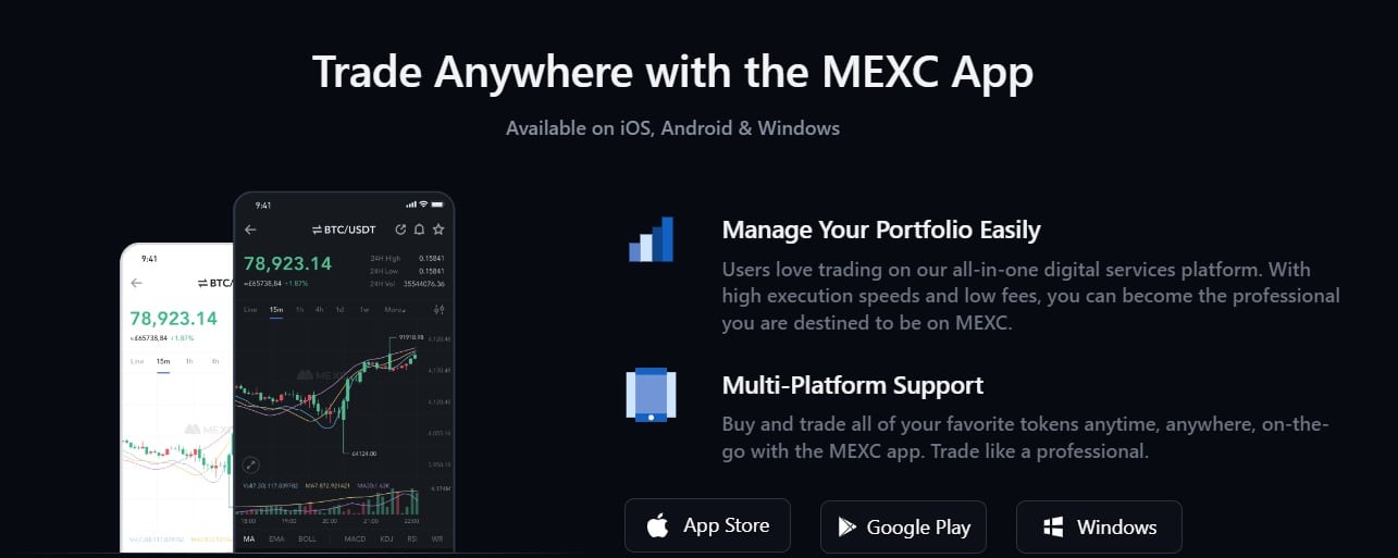 Mobilní aplikace burzy kryptoměn MEXC