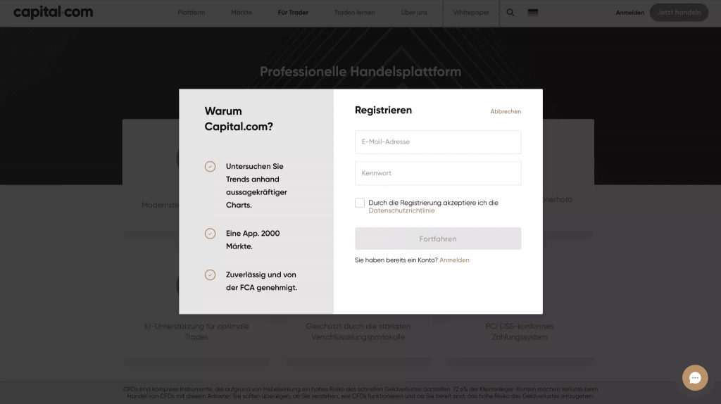 Schritt 1: Registrieren Sie sich bei Capital.com