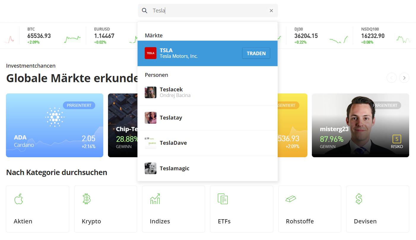 eToro Aktie suchen