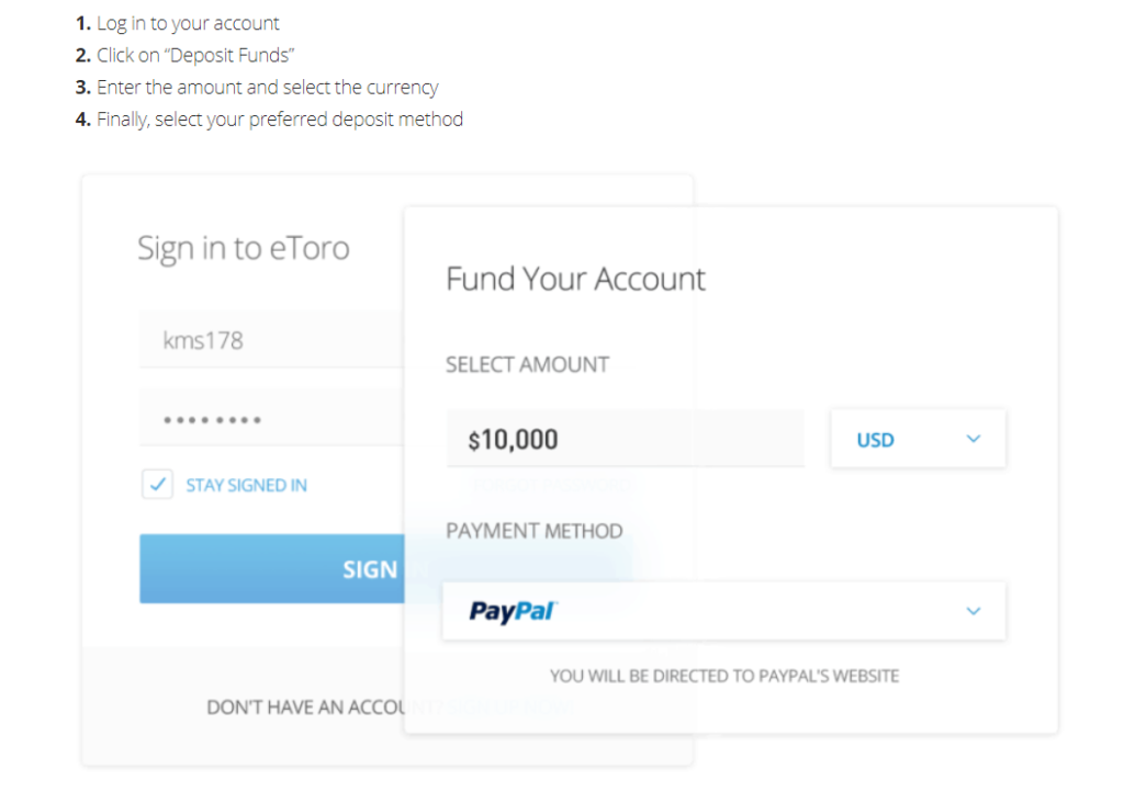 eToro - Schritt 3 Einzahlung von Geldmitteln