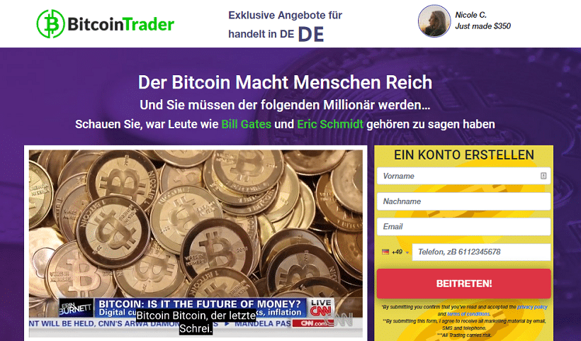 Bitcoin Trader homepage
