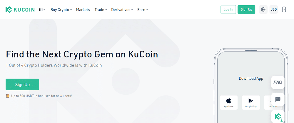KuCoin homepage