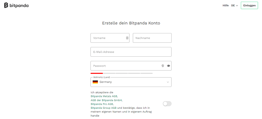Bitpanda Registrierung