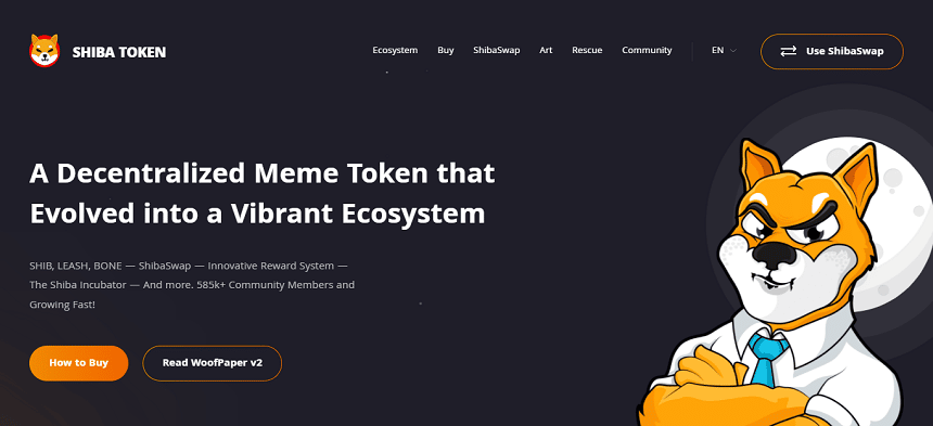 Shiba Inu homepage ERC-20 Token Meme Coins