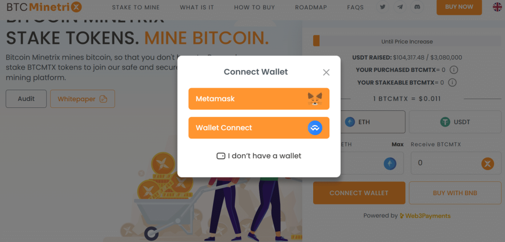 MetaMask Wallet mit Bitcoin Minetrix Vorverkaufsseite verbinden