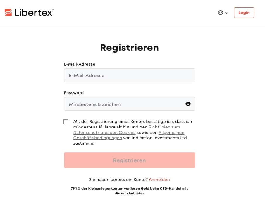 Schritt 1: Besuchen Sie die Website von Libertex und eröffnen Sie ein Forex Konto