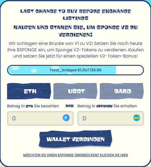 Sponge V2 Token kaufen mit ETH oder USDT