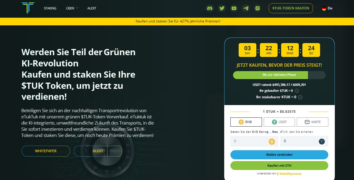 eTukTuk offizielle Webseite beste Kryptowährung Vorverkauf