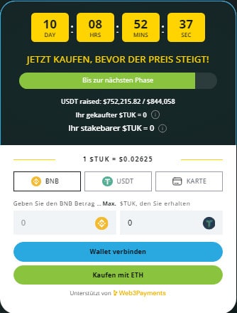 eTukTuk Token kaufen mit USDT oder BNB