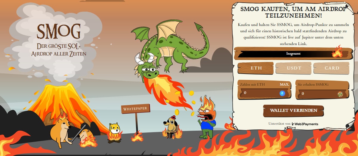 Smog Token offizielle Webseite Air Drop neuer Krypto Release 4.700% Preisanstieg