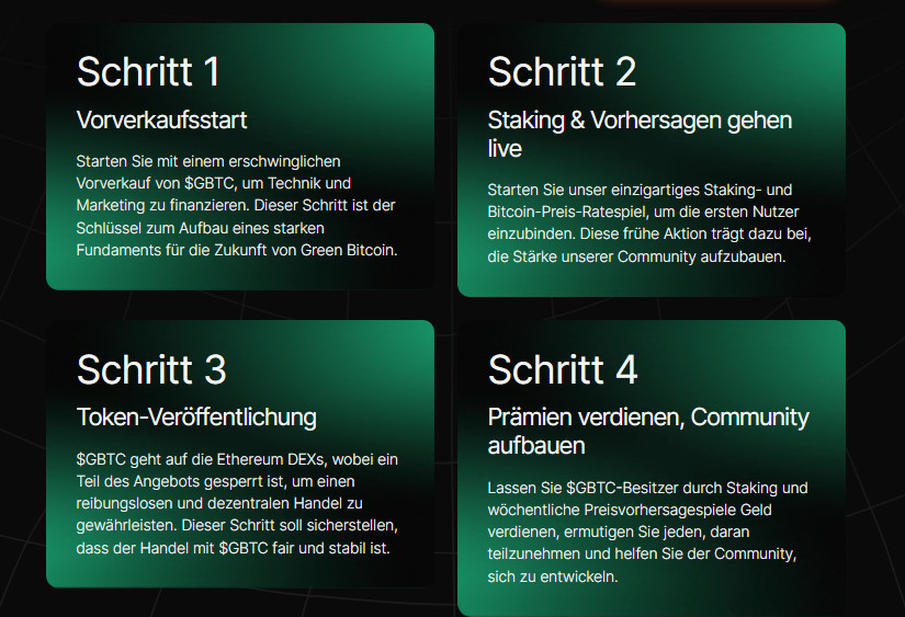 Green Bitcoin kaufen Roadmap Gamified Green Staking Predict to Earn offizielle Webseite Vorverkauf neuer ERC-20 Token grün Version von Bitcoin