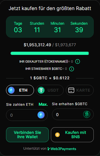 Green Bitcoin kaufen mit ETH oder USDT Gamified Green Staking Predict to Earn offizielle Webseite Vorverkauf neuer ERC-20 Token grün Version von Bitcoin