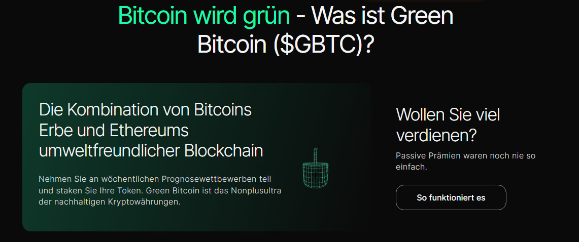 Green Bitcoin kaufen offizielle Webseite Vorverkauf neuer ERC-20 Token grün Version von Bitcoin