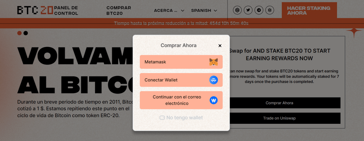 Paso 1, comprar btc20 - Comprar BTC20