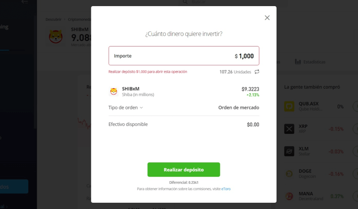 Step 2. Deposit into the account - shiba inu prediction