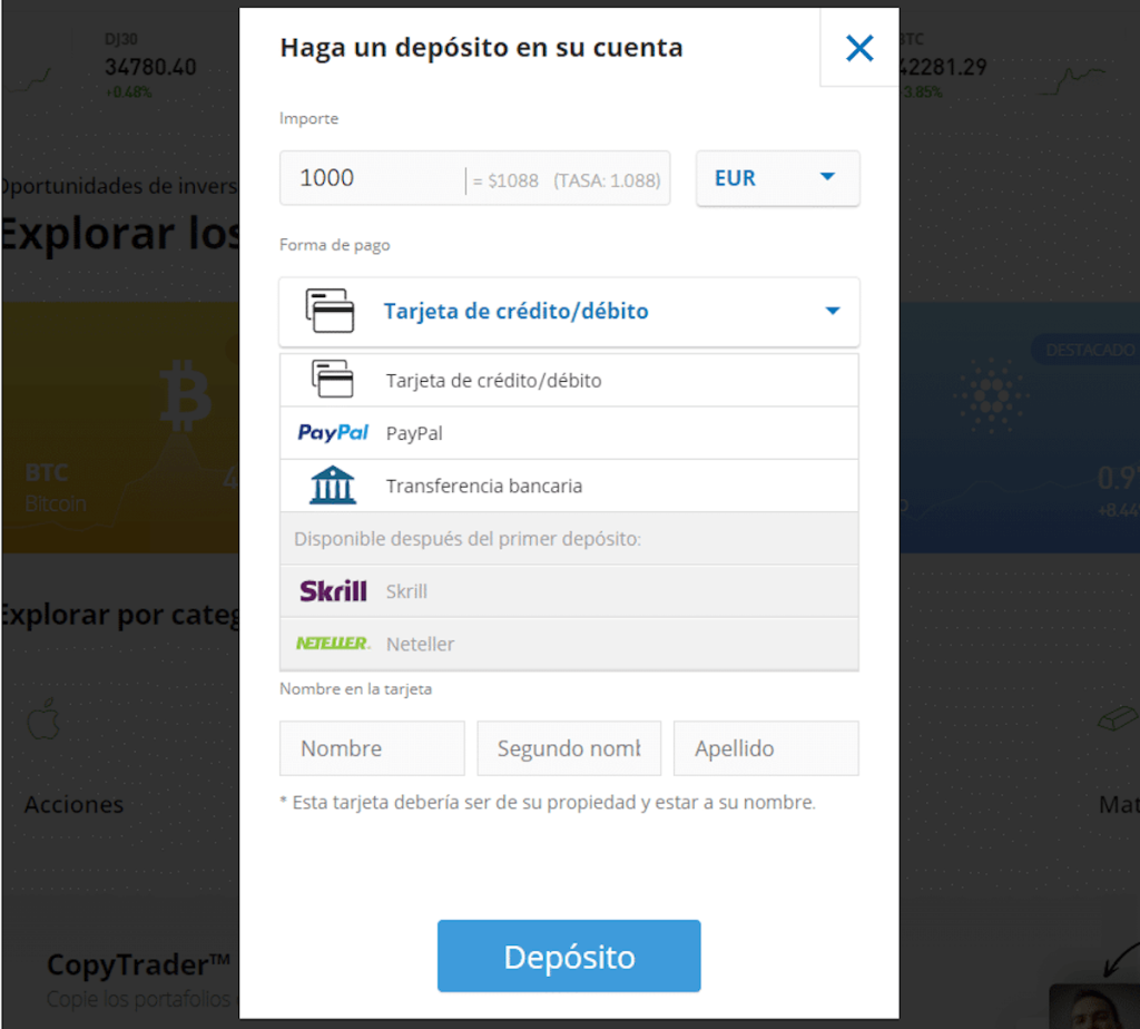 deposito etoro wallet criptomonedas