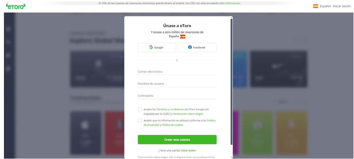Paso 1. Abre una cuenta en eToro para comprar apecoin