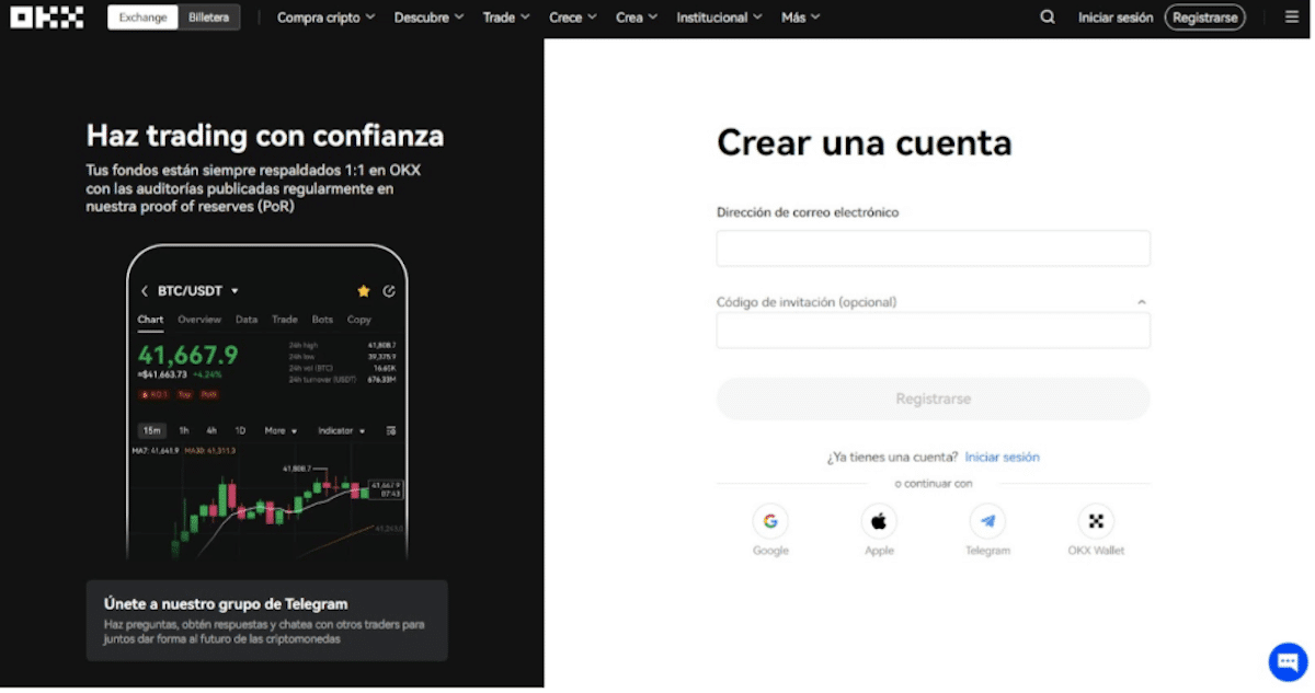 Paso 1. Crea una cuenta en OKX - comprar chia coin