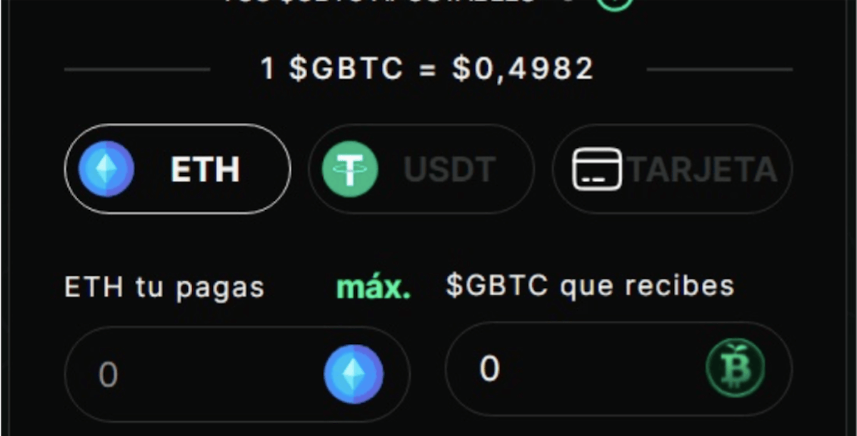 Paso 2. Compra USDT o ETH - comprar green bitcoin