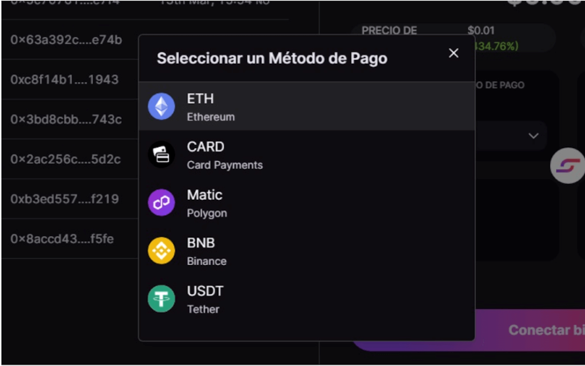 Paso 2. Compra USDT o ETH - comprar 5thscape