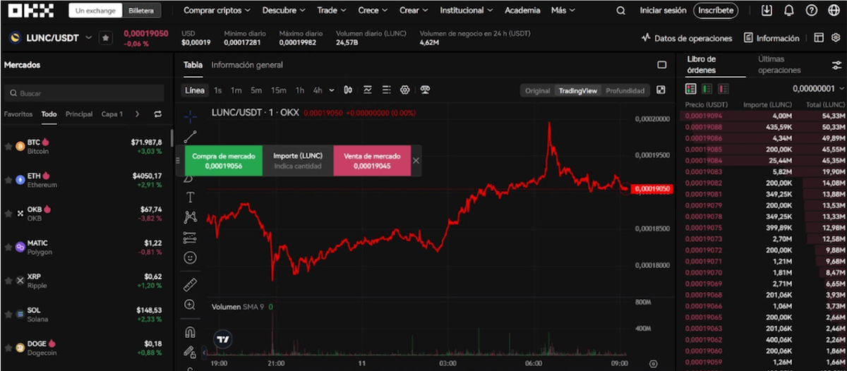Paso 3. Compra LUNC en la exchange - comprar terra