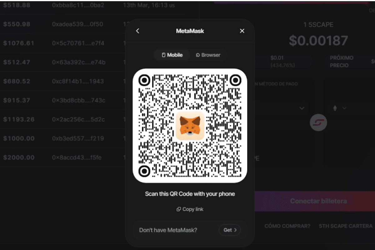 Paso 3. Vincula tu wallet a 5th Scape - comprar 5th scape