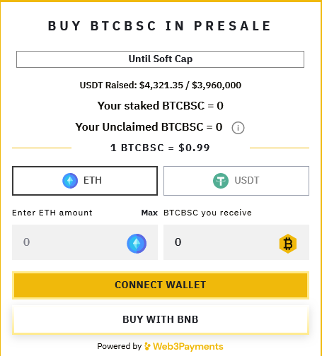 Acheter Bitcoin BSC : connecter wallet
