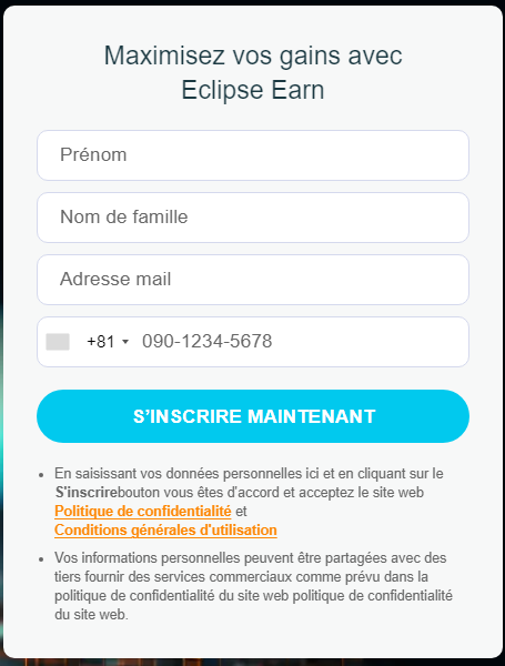 Inscription sur Eclipse Earn