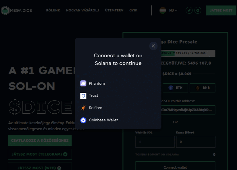 megadicetoken penztarca csatlakoztatasa