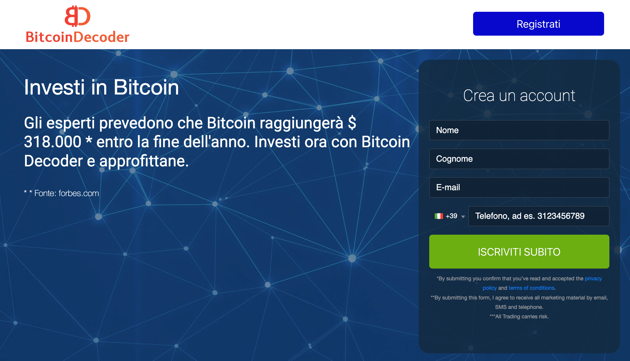Bitcoin Decoder recensioni: registrazione