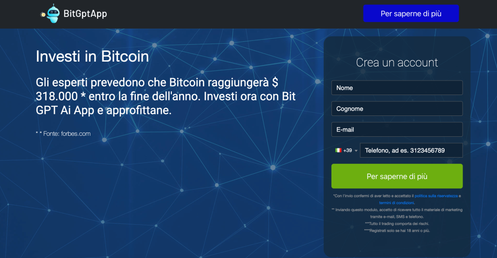 Bit GPT App: il sito web del trading bot